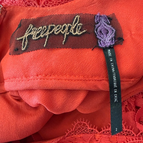 Free People Red Lace High-Low Dress 2 XS - Picture 9 of 10